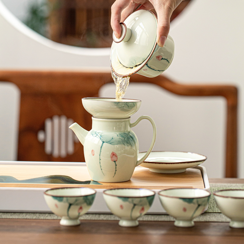 True sheng hand - made celadon tea suit household kung fu tea cups porcelain tureen tea pot dry mercifully consolidation