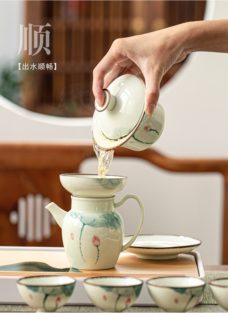 True sheng hand - made celadon tea suit household kung fu tea cups porcelain tureen tea pot dry mercifully consolidation