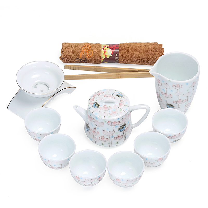 True sheng one thousand broke sweet white porcelain tea set in the glaze colored enamel porcelain contracted kung fu tea set a complete set of coloured drawing or pattern