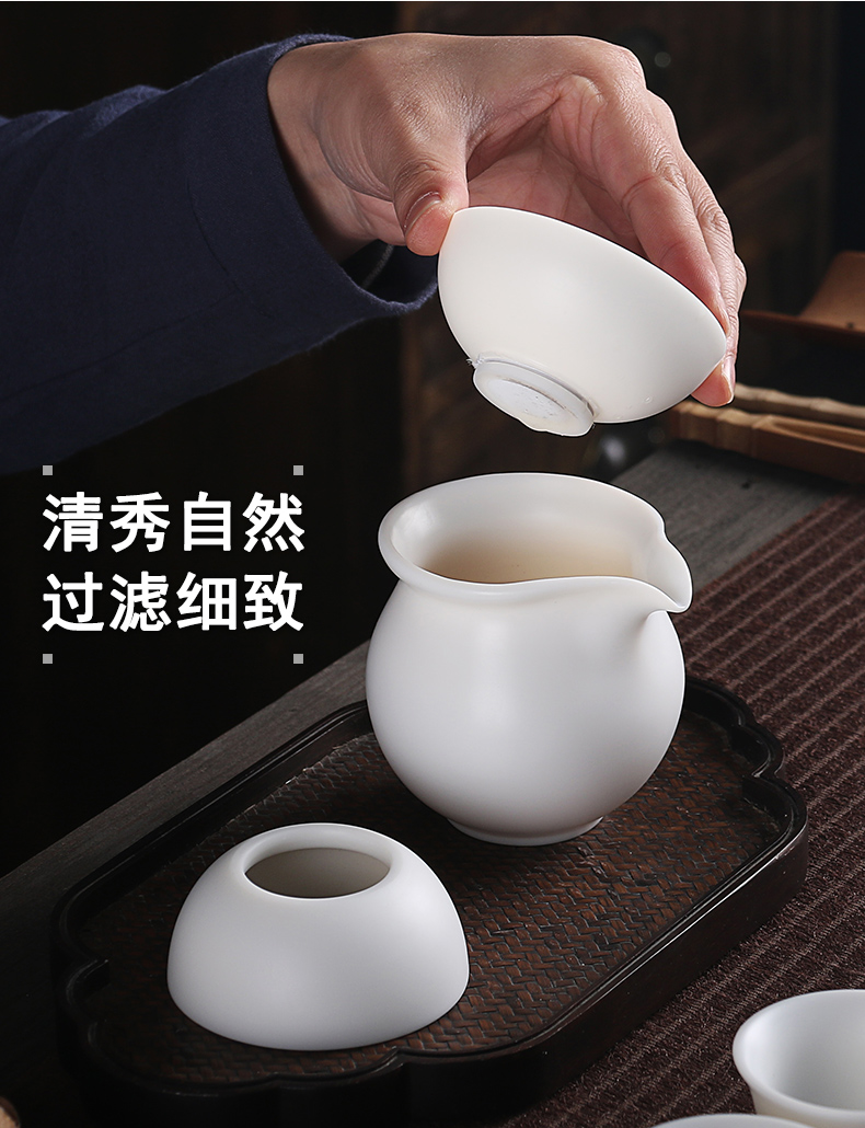 True cheng dehua biscuit firing white porcelain tea set household contracted suet jade ceramic office of a complete set of gift set