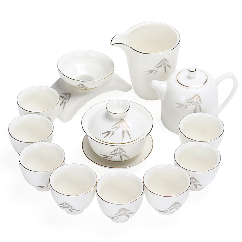 Really sheng jade suet white porcelain tea set household contracted office make tea ultimately responds tea pot, ceramic cup gift