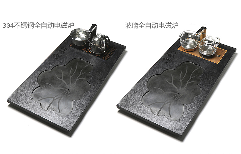 True to sharply stone tea tray tea suit household whole tea four unity induction cooker glass automatic kung fu