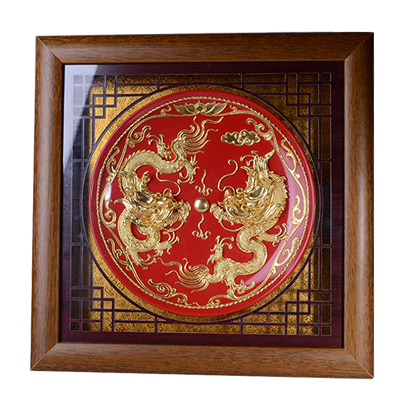Really sheng Chinese red paint line carve longfeng during the quotation hang dish decorate wall creative home sitting room ceramics handicraft