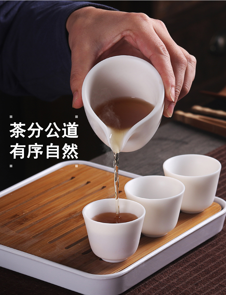 True cheng dehua suet white jade travel tea set suit portable Japanese kung fu tea set contracted tea tray tea cups