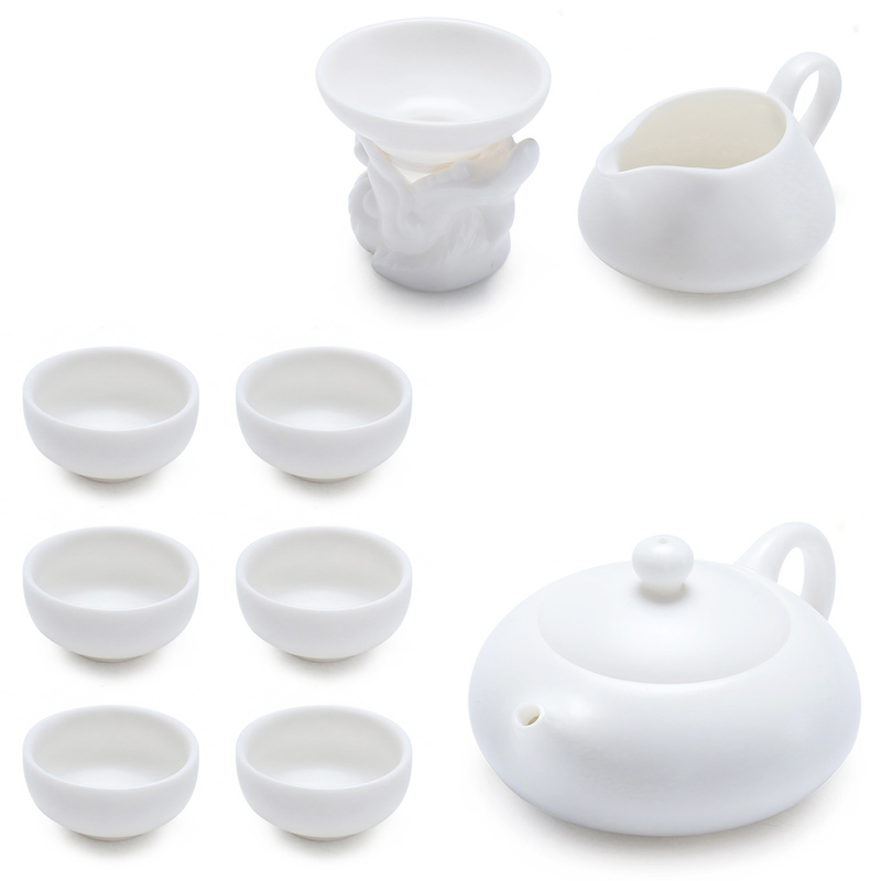 True cheng dehua white porcelain suet jade porcelain kung fu tea set household teapot teacup box of a complete set of gift set