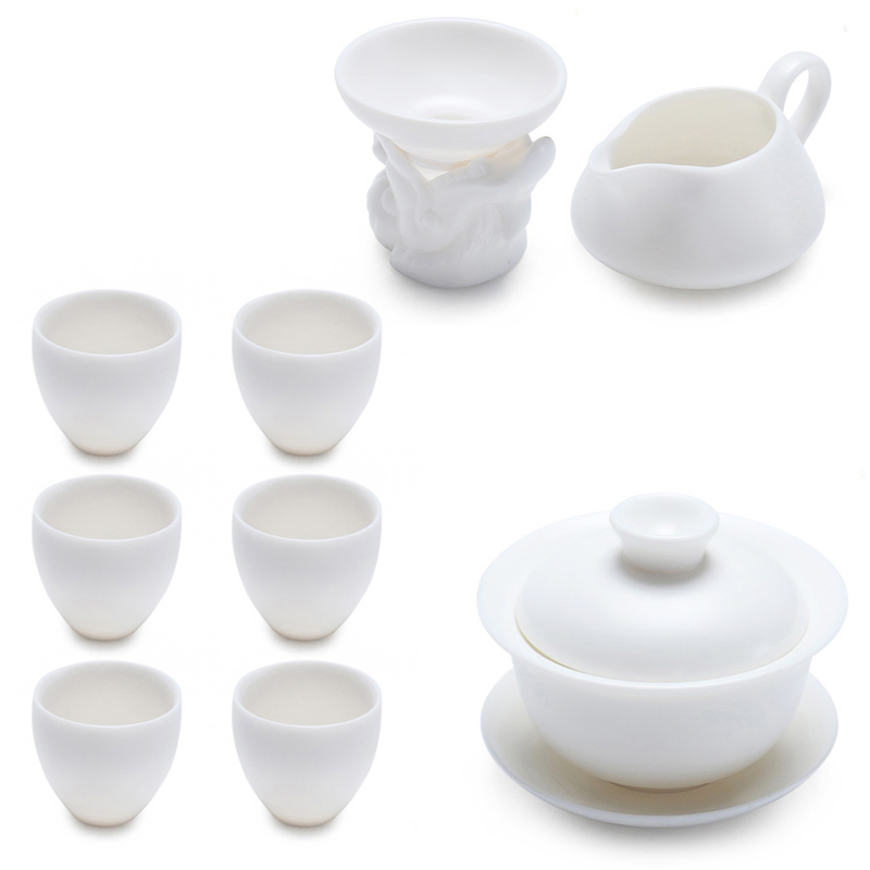 Really high sheng dehua white porcelain kung fu tea set suit contracted from lard suet jade ceramic teapot cup of office
