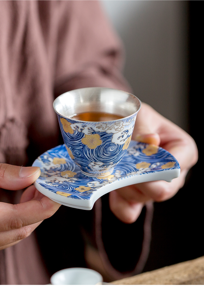 Really sheng household modern blue and white porcelain tea set suits for Chinese jingdezhen ceramics coppering. As silver teapot teacup gifts gift