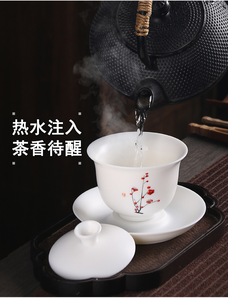 True cheng dehua white hand tea biscuit firing inferior smooth kung fu tea set suet jade tureen gift of a complete set of the teapot
