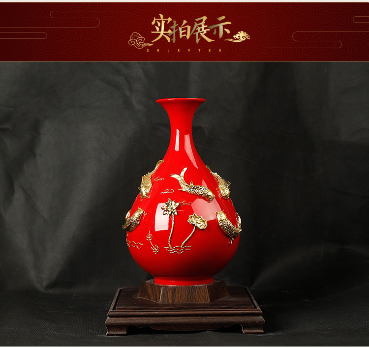 Really sheng dehua Chinese red porcelain paint line carve patterns or designs on woodwork bottle ceramic handicraft furnishing articles every year wining don 't move