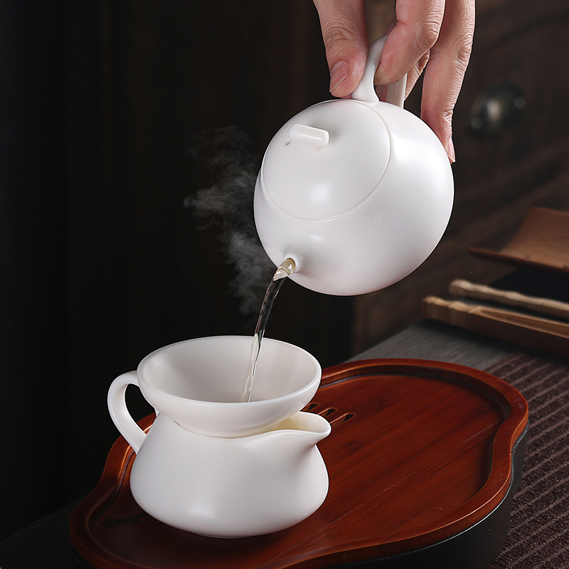 True cheng dehua white porcelain biscuit firing porcelain tea set high white jade teapot tea cup contracted presents a complete set of kung fu suit