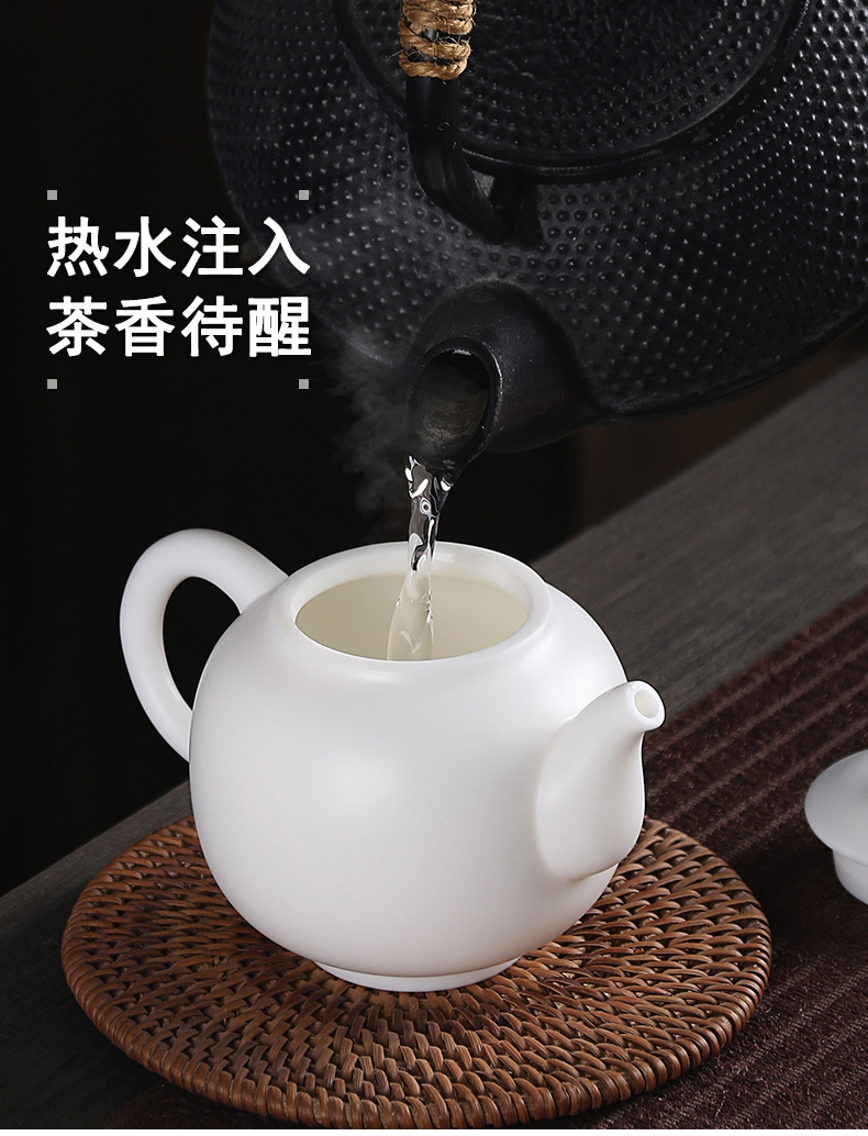 True cheng dehua biscuit firing white porcelain tea set household contracted suet jade ceramic office of a complete set of gift set