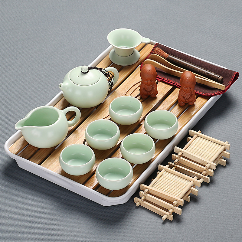 Really sheng ceramic tea set household contracted kunfu tea cup teapot bamboo tea tray of a complete set of dry mercifully tea taking