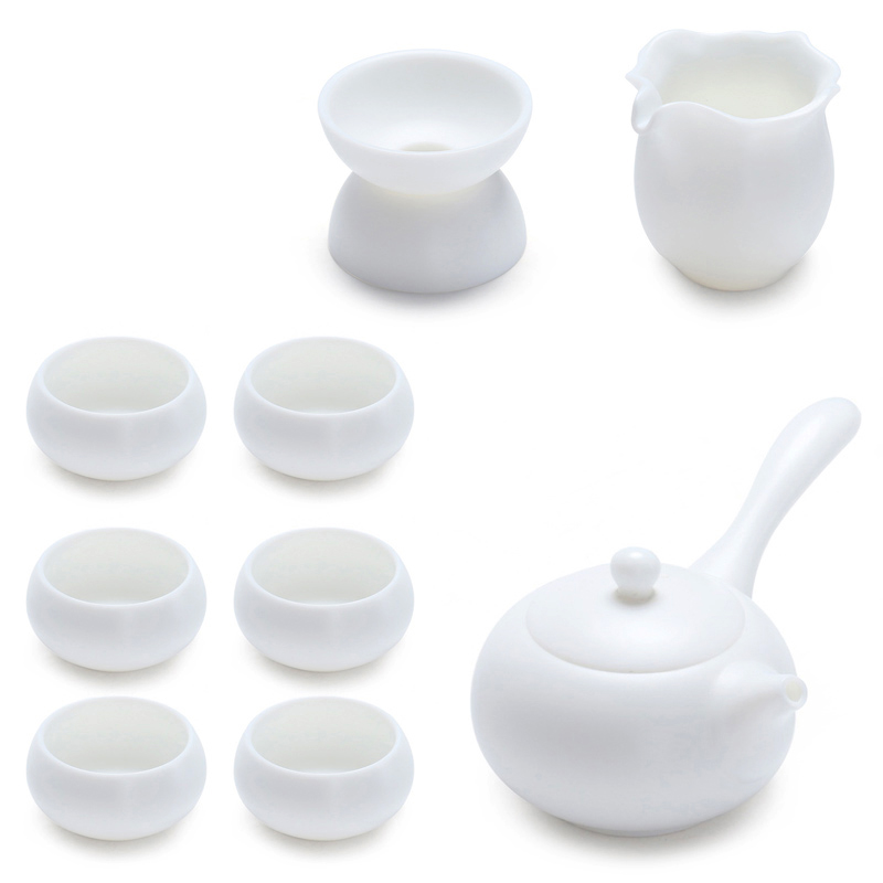 True sheng Chinese white dehua white porcelain kung fu tea set sealed ball hole side put the pot of tea of a complete set of gift set