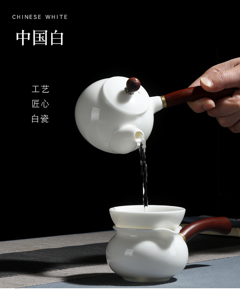 True sheng white porcelain kung fu tea set ceramic teapot cup household contracted a whole set of gift set suet jade contracted