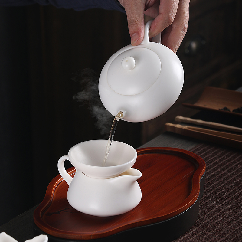 True cheng dehua white porcelain suet jade porcelain kung fu tea set household teapot teacup box of a complete set of gift set