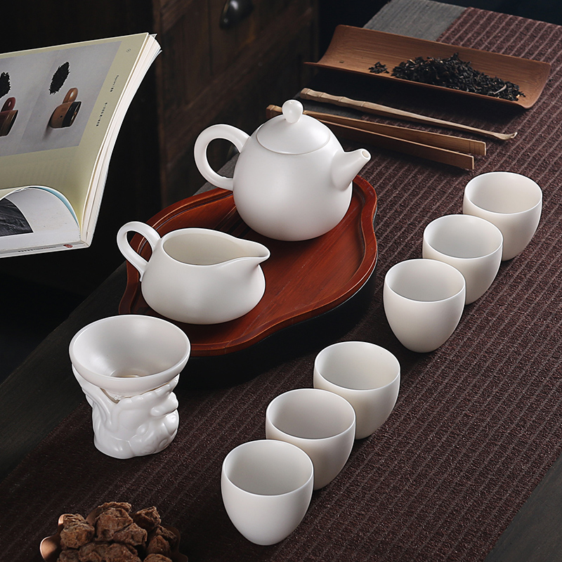 True cheng dehua white porcelain biscuit firing inferior smooth kung fu tea set home a whole set of home office ultimately responds mercifully tea cups