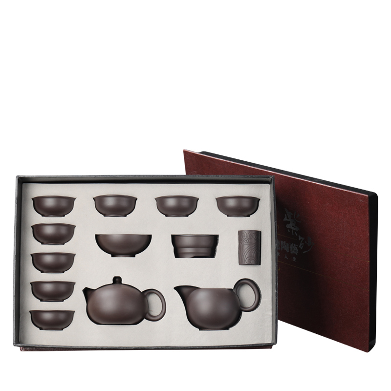 True sheng purple sand tea set household kung fu tea with the office of a complete set of contracted teapot tea cups