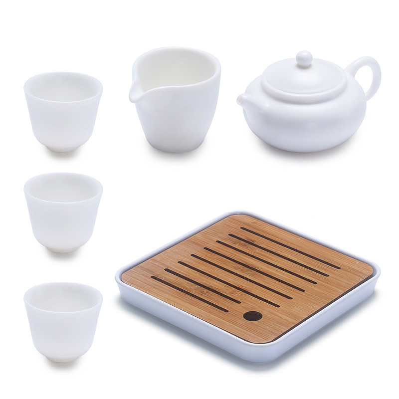 True cheng dehua suet white jade travel tea set suit portable Japanese kung fu tea set contracted tea tray tea cups