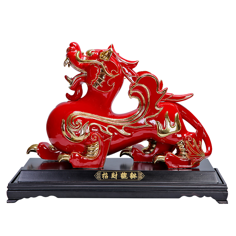 True business gifts fugui hong sheng paint line carve mascots ceramic Chinese red porcelain, the mythical wild animal furnishing articles