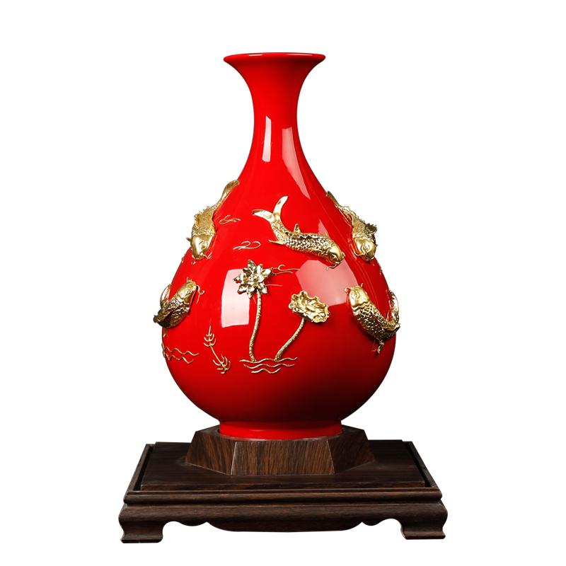 Really sheng dehua Chinese red porcelain paint line carve patterns or designs on woodwork bottle ceramic handicraft furnishing articles every year wining don 't move