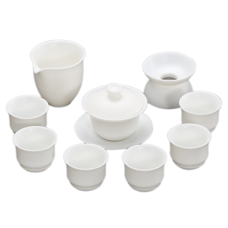 True sheng suet jade dehua white porcelain stripes kung fu tea set of ceramic tea cups of a complete set of the teapot