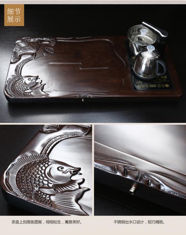 True sheng ebony wood tea tray tea set kung fu tea cups home a complete set of automatic teapot tea taking