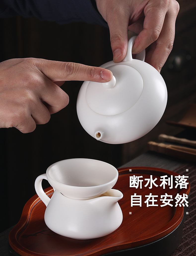 True cheng dehua white porcelain suet jade porcelain kung fu tea set household teapot teacup box of a complete set of gift set