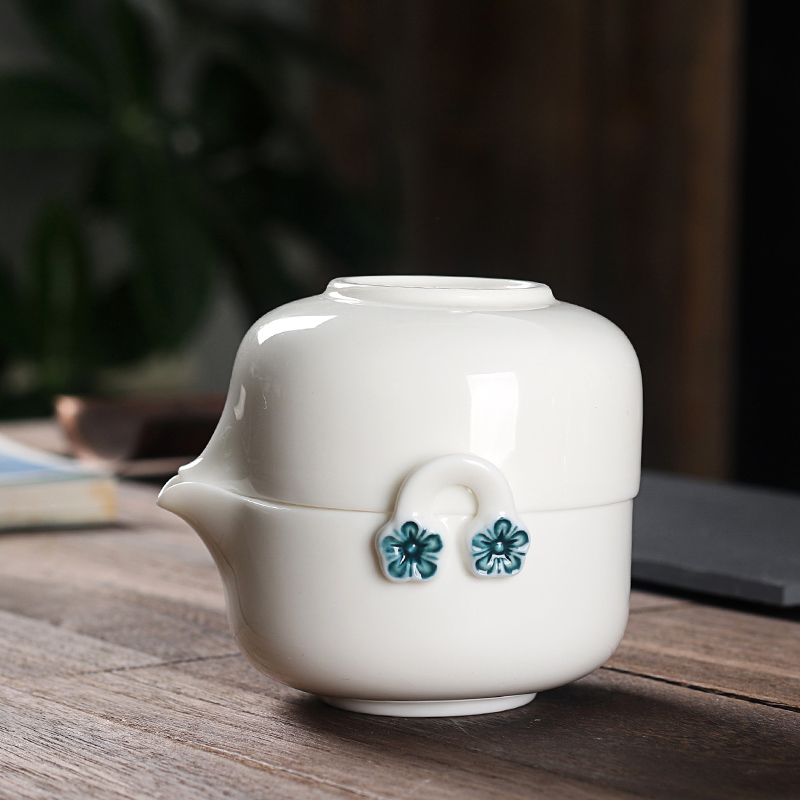 True sheng white porcelain crack a pot of three office travel packages kung fu tea set ceramic teapot tea cups