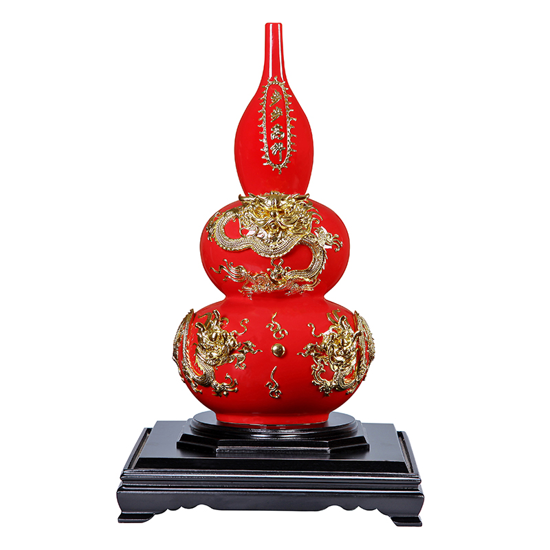 Really sheng Chinese red porcelain paint line carve gourd bottle opening step gift villa furnishing articles version into the sitting room