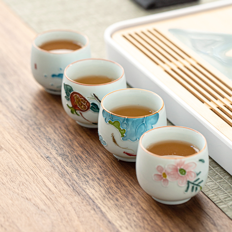 True hand - made kung fu sheng ceramics cup household sample tea cup large relief Japanese small bowl cups of a single host