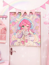 Summer Door Curtain Cute Young Girl Hearts Bedroom Partition Curtain Dorm Room Decoration Small Objects Hanging Curtains College Dorm Rooms