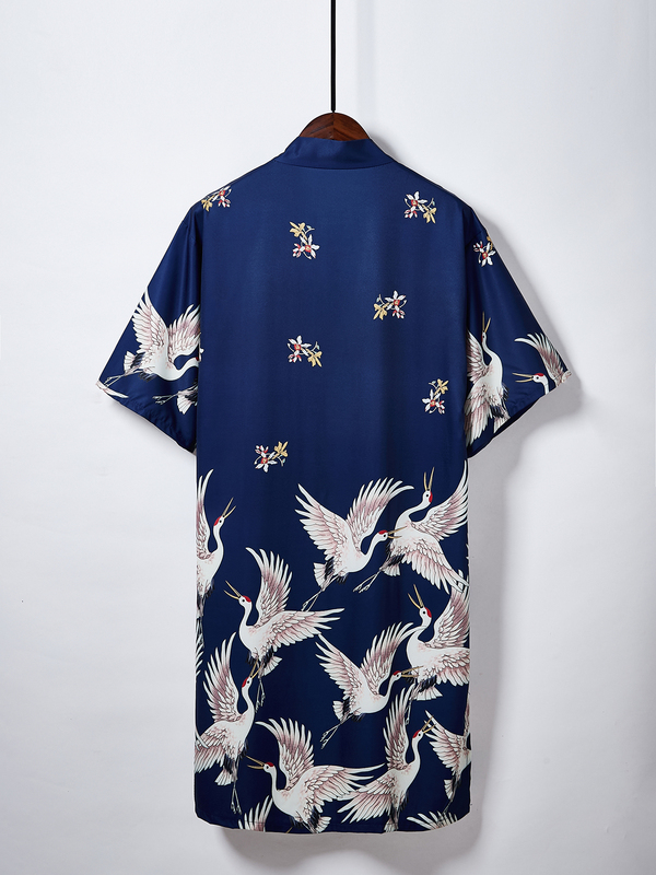 Chinese-Style Retro Improved Hanfu Crane Mid-Length Feather Robe Hong Kong Style Japanese Kimono Cardigan Sun Protection Jacket