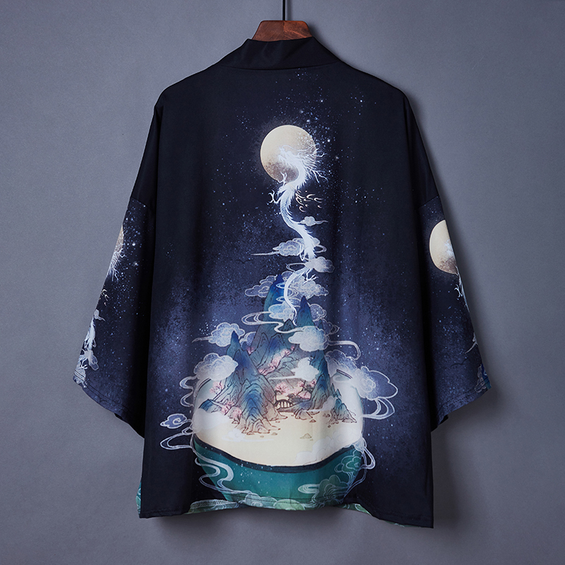 Chinese-Style Ukiyo-E Dragon Robe Haori Japanese-Style Kimono Cardigan Loose Three-Quarter Sleeve Summer Sun Protection Jacket