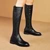 Brand Genuine Leather 2023 New Long Boots for Women, Fleece-Lined, Warm, Flat-Soled High Boots, Riding Boots, Cowhide Martin Boots