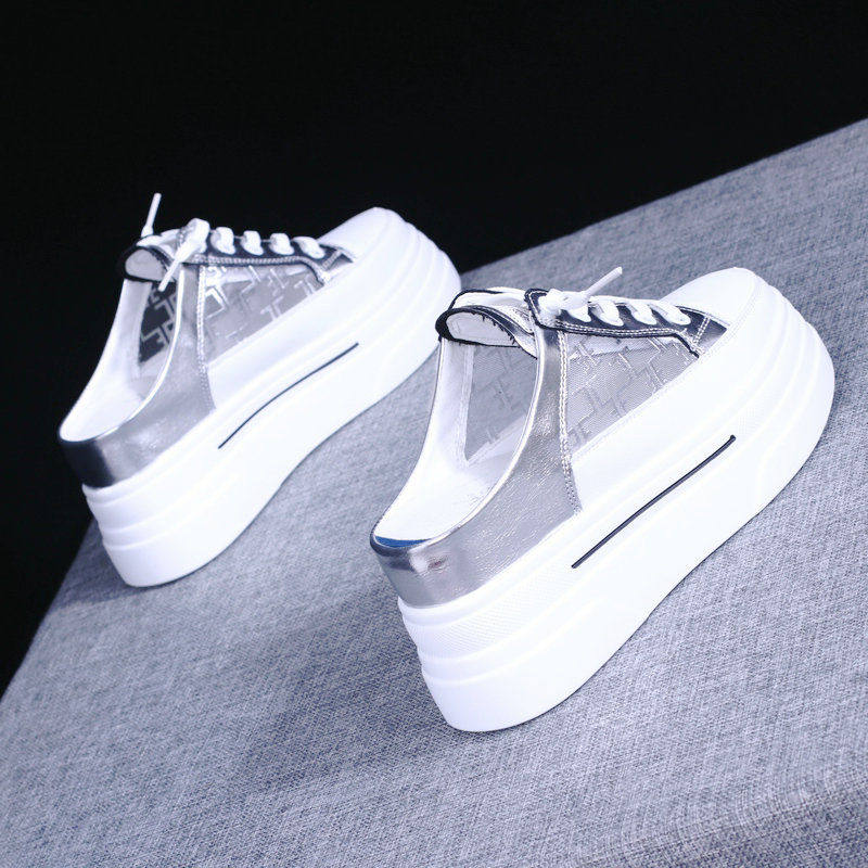 Open-Back Slip-On Shoes for Women with 5cm High Heels, Mesh Upper, Thick Sole, 8cm Hidden Heel, Casual, No Heel