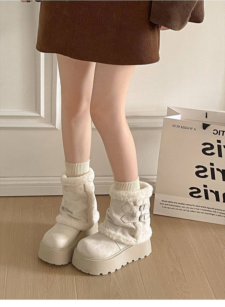 Very Stylish Thick-Soled Height-Increasing Snow Boots for Women, Fleece-Lined Warm Short Boots, 2025 Autumn and Winter New Versatile Cotton Boots