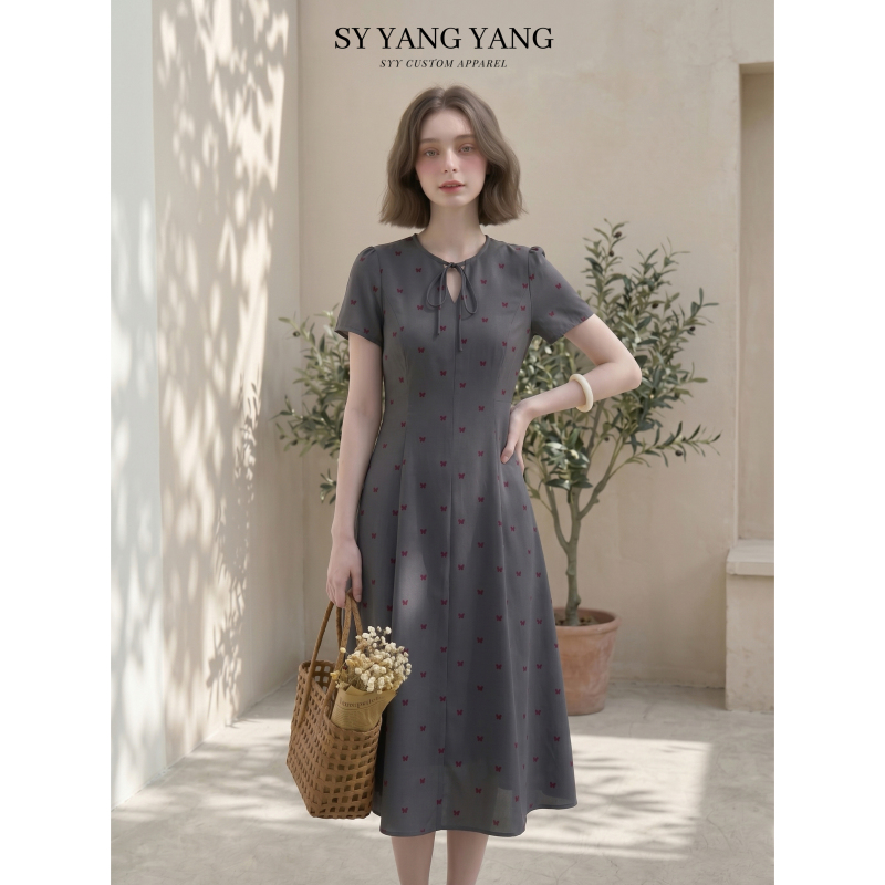 Si Yangyang Siyang Bow-Knot Velvet Soft Skin-Friendly Commuter Age-Reducing Dress Lyq605A079Syy