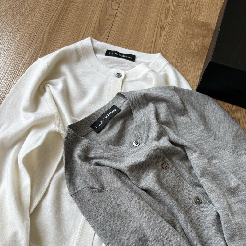 German Chao Fine Yangzi Yarn ~ Fine-Spun Wool Cardigan for Women, Spring and Autumn Thin Knit Long-Sleeve Round-Neck Sweater