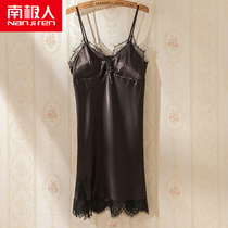 Antarctic sexy nightdress Lady summer with chest pad lace thin sling summer ice silk pajamas simulation Silk