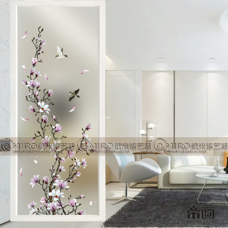 Hot Pin Art Glass Partition into the family Xuanguan Shoe cabinet Screen light transmission Double face effect baking lacquered steel Yulan magpie