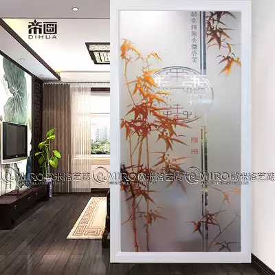 Art glass Chinese double-sided effect deep carving screen partition into the home entrance shoe cabinet sliding door tempered bamboo report Peace