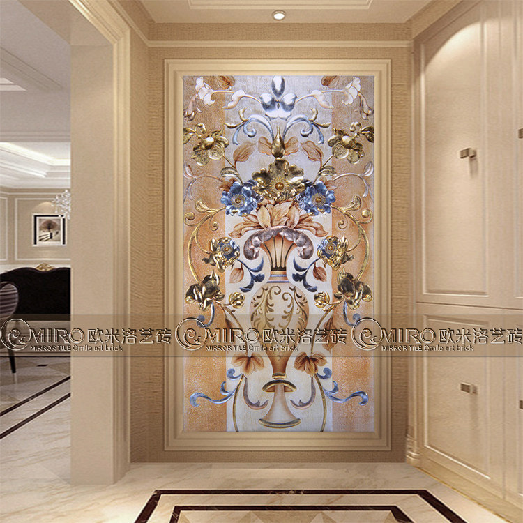 Art glass partition entrance entrance, frosted sliding door tempered carved living room cabinet aisle screen European vase