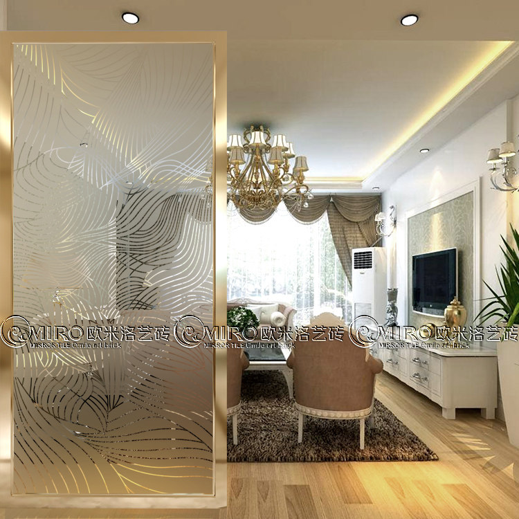 Simple line Art glass screen partition living room seamless shoe cabinet TV background frosted tempered decoration door