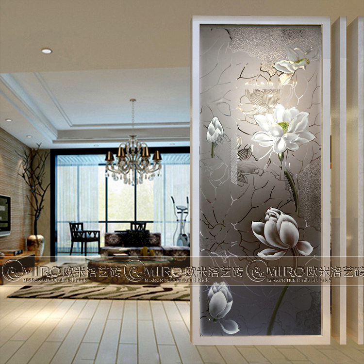 Mobile Door Screen New Modern Brief Chinese Art Glass Xuanguan Partition Engraving Monastic Light Transmission Ice Clear Jade Finish