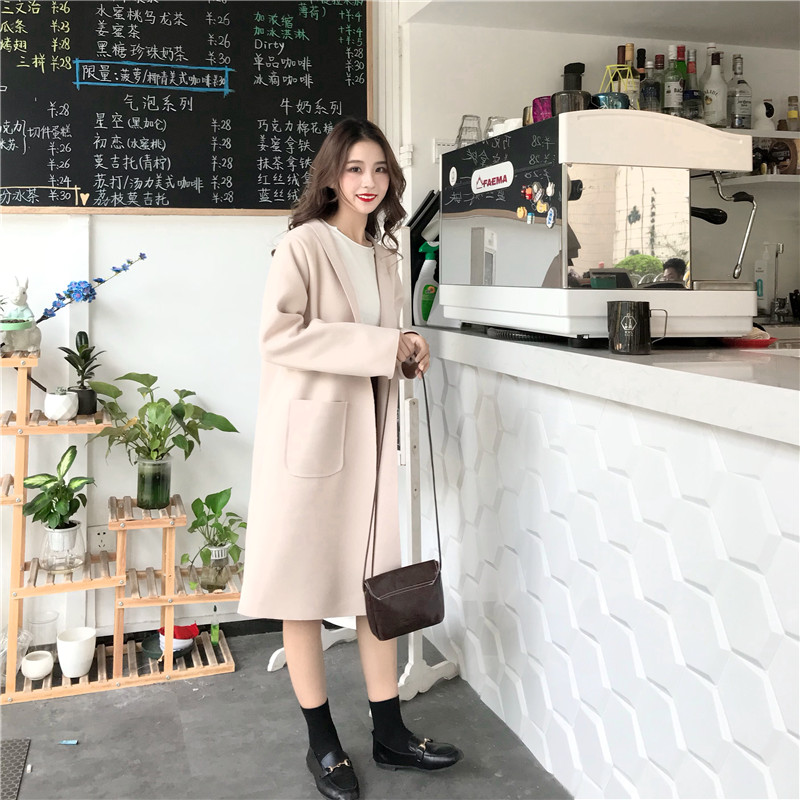 Áo khoác len nữ dài phần phiên bản Hàn Quốc 2018 thu đông mới áo khoác dài hai mặt nữ rộng áo măng tô nữ