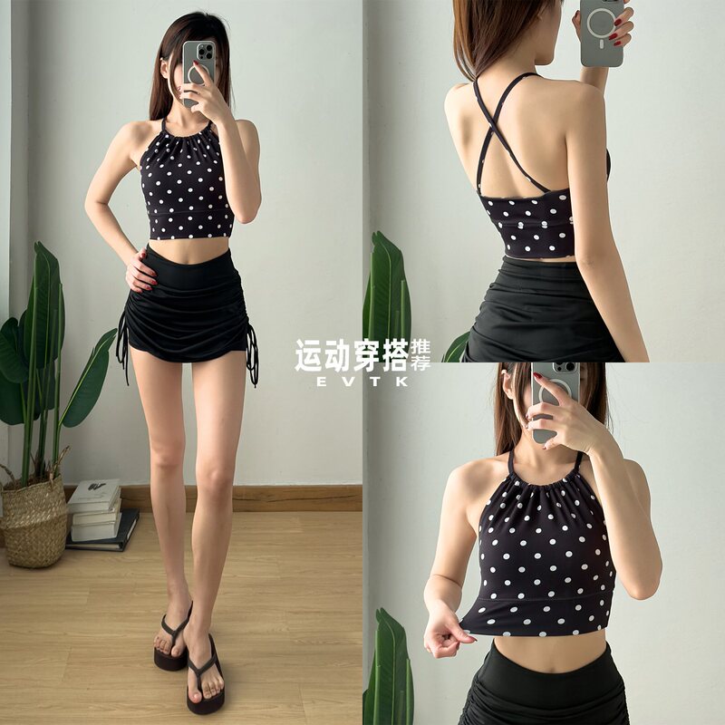 Surfing Swimsuit for Women, Two-Piece Polka Dot Halter Neck Bikini, Sexy and Slimming for Small Busts, Pure Desire Style for Vacation and Hot Springs