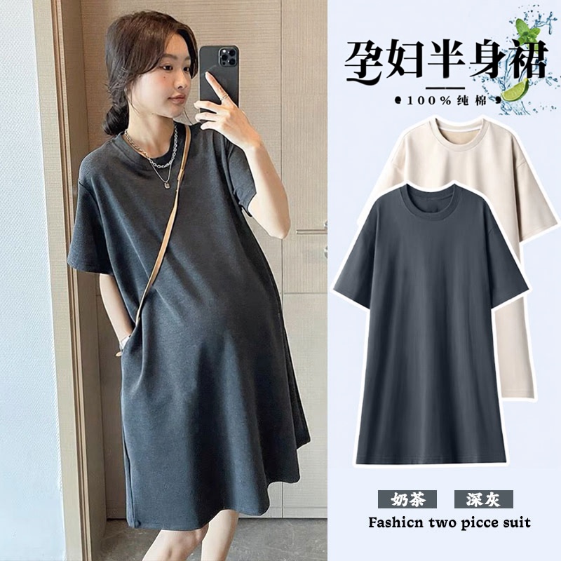 Maternity Summer Dress 2025 New Fashion Korean Style Non-Obtrusive Top Loose Fit Petite T-Shirt Dress for Summer Maternity Summer Dress 2025 New Fashion Korean Style Non-Obtrusive Top Loose Fit Petite T-Shirt Dress for Summer