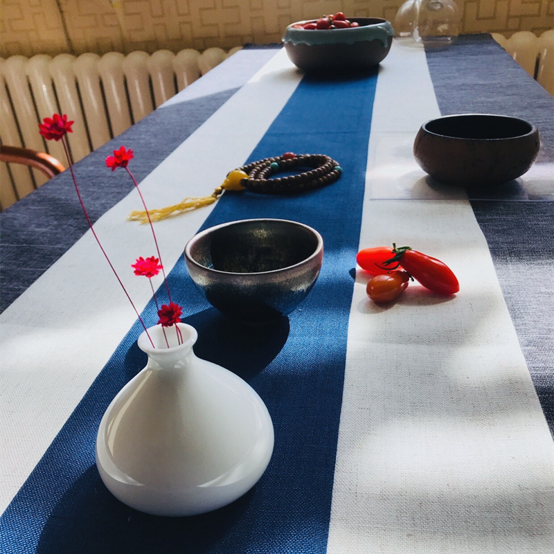 Blue Tea Table Flag Modern Simple Tea Flag Chinese style Chinese Wind Tea Curtain Curtain Japanese