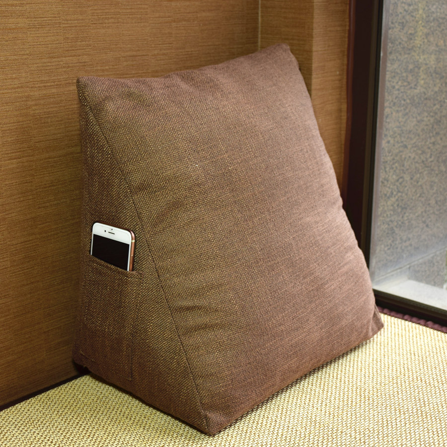 Triangular cotton linen leaning pillow can insert mobile phone hug backrest sofa with pillow waist cushion pure color floating window cushions leaning against pillows