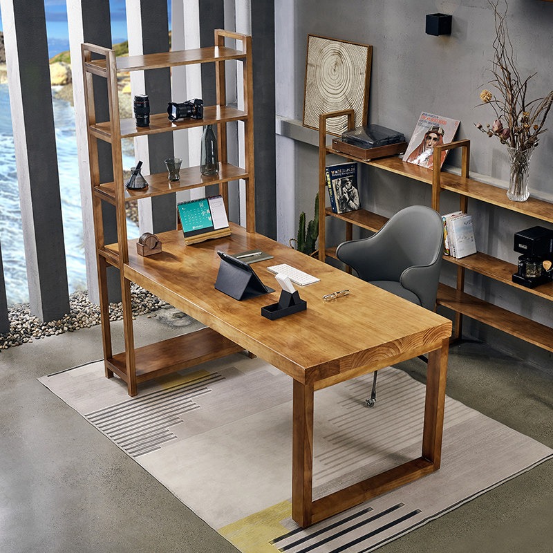 Light Extravagant Solid Wood Desk Bookshelf Integrated Table Home Book Room Desk Brief modern desktop with drawer computer desk